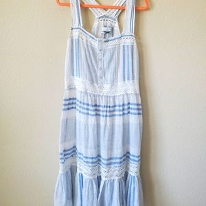 Urban Outfitters Blue and White Stripped Tiered Maxi Dress